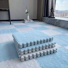 16pcs Solid Color Patchwork Decorative Bedroom Puzzle Foam Carpet Mats, Thickened Plush Customizable Solid Color Patchwork - 30 X 30 cm - View 16