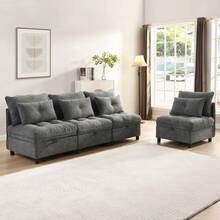 [Cloud Modular Sofa] 4-Seater Modular Separable Sofa Set: Freely Combinable + Storage Space Under All Seat Cushions + Sleeping Function + Chenille Cover, Free Room Design With Living Room Sofa Bed Combination - Antique Gray - View 5