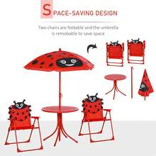 Folding Picnic Table Chair Set W/ Parasol, Red - T0001-01-04587 - View 8