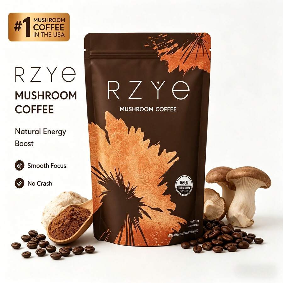 RZYE Best Seller Mushroom Coffee 3-Pack – 6 Adaptogenic Mushrooms Blend | Natural Energy, Mental Clarity & Digestive Health | Smooth Focus Without Jitters | Coffee Alternative For Morning Boost Or Afternoon Pick-Me-Up - 單包裝 - 查看 1
