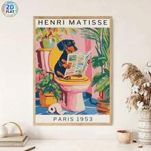 1 Peça Moldura Opcional Arte de Parede Engraçada de Dachshund para Banheiro, Inspirada por Matisse, Impressão em Tela de Cachorro Excêntrico, Decoração de Arte de Parede Moderna, Pintura, Adequada para Café, Casa, Quarto, Sala de Estar, Cozinha, Banheiro, Escritório, Decoração Doméstica - Multicolorido - Visão 14