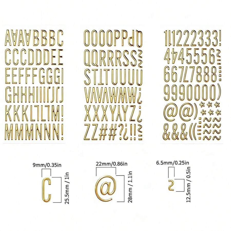 3 Sheets, Total 170pcs 3D Gold Metal Letter & Number Stickers, Self-Adhesive, Suitable For DIY Crafts, Scrapbooking, Stationery, Back To School, Handmade Gifts, Greeting Cards, Logos, Party Decorations And More - Multicolor - View 1
