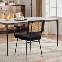 Modern Dining Chair, Set Of 2, Chenille Upholstery, With Armrests, Solid Wood Backrest Frame, Rattan Look, Adjustable Metal Legs - Black - View 9