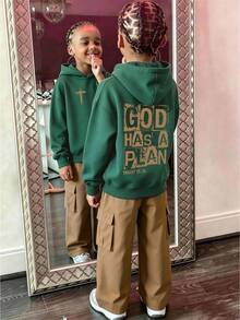 2-Piece Set Suitable For Tween BoysHooded Sweatshirt And Cargo Pants Outfit, Printed With Street Graffiti Style Text Slogan Graphic Hooded Sweatshirt And Cargo Pants Matching Set, Suitable For Autumn/Winter Daily Wear - Multicolor - View 1