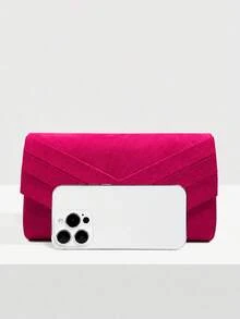 Noctella Rose Red Women's Velvet Evening Clutch, Formal Party Handbag With Chain Shoulder Strap - Hot Pink - View 5