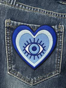 1pc Blue Heart Shaped Evil Eye Embroidered Patch - Multicolor - View 6