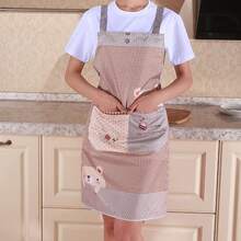 1件女款長袖圍裙，可正反穿，夏季適用，時尚薄款居家廚房工作服，多色可選，適合烹飪、烘焙、園藝與廚師工作 - 無袖款 - 查看 4
