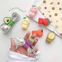 5/3pcs Cartoon Fruit PVC Cute Cable Organizer, Girls Student Earphone Data Cable Charging Cable Storage Hub - Multi-color - View 2