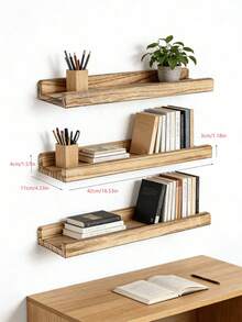 1/2/3pcs Vintage Wooden Wall Decor Shelves, Floating Shelves With Stoppers, Bohemian Style Bathroom And Kitchen Wall Racks, Room Decor, Home Decor, Bedroom Decor, Wall Decor, Easy To Install, Suitable For All Seasons, Applicable For Bedroom, Living Room, Kitchen, Bathroom, Office - Wood Color - View 10