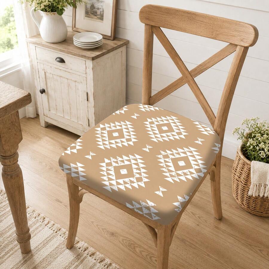 1 pieza Funda elástica estampada para asiento de silla de comedor, protector de cojín de silla elástico desmontable, funda de silla lavable, adecuada para cocina, comedor, decoración del hogar - Multicolor - Ver 1