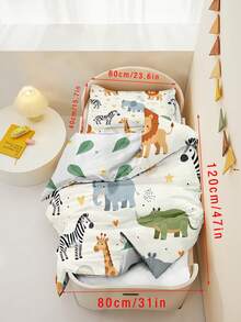 2pcs Safari Jungle Animal Toddler Bedding Set, Cute Cartoon Lion Elephant Giraffe Duvet Cover Set, Suitable For Boys And Girls Bedroom Decor - Multicolor - View 10