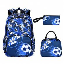 3pcs Sporty Football Youth Campus Backpack Set, Large Capacity Wide Breathable Shoulder Strap Casual Backpack - Sets - View 11