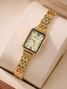 Luxury Two-Tone Rectangular Women's Watch, Roman Numerals, Gold & Silver Chain Strap, Quartz Wristwatch, Birthday, Christmas, Valentine's Day Gift For Her - Silver and Gold - View 21