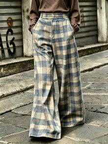 Plus Size Women's Long Pants With Printed Pattern And Elastic Waistband - Multicolor - View 1