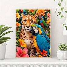 1 pezzo | Pittura di diamanti 5D fai-da-te | Kit di pittura di diamanti con motivo di leopardo e pappagallo in fiori, set di mosaico con perforazione completa rotonda, pittura di diamanti ad alta definizione, concentrazione e relax attraverso il fai-da-te, adatto per decorazione da parete di soggiorno, camera da letto, ufficio, regalo sorpresa per decorazione domestica festiva per famiglia e amici, senza cornice - diamante rotondo - Visualizzare 2