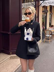 Long Double-Breasted Coat, Fashionable & Versatile, Winter - Black - View 4