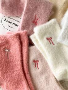 15/10/5/3/1 Pair Bow Pattern Plush Over-The-Knee Socks For Women, Warm And Soft, Suitable For Autumn/Winter, Also An Ideal Gift. Women's Autumn Socks - Multicolor - View 6