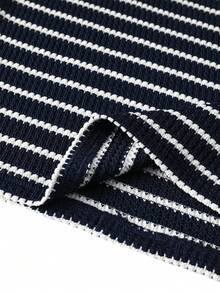 Men's Textured Striped Crew Neck Short Sleeve T-Shirt, Casual Breathable Summer Daily Wear Top - Navy Blue - View 7