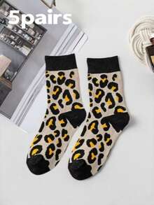 5/1 Pair Women's Socks, Soft And Comfortable Fashion Leopard Print Knee-High Socks For Summer, White Socks Suitable For Daily Sports And Fashion Matching - Multicolor - View 6