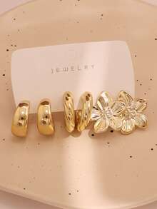 6/18pcs Gold Fashion Women's Earrings Set, Floral, Geometric C-Shape, Elegant And Stylish, Suitable For Daily Wear, Parties And Gatherings. Perfect Gift For Best Friend And Mother - Gold - View 6