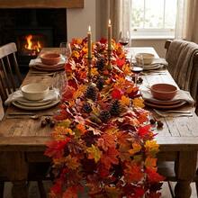 1pc Orange-Red Artificial Maple Leaf Vine, Silk Fabric, Suitable For Autumn, Halloween, Harvest Festival Home Decor, Tabletop Decor, Fireplace Decor, Stair Railing Wrap Decor, Door Frame Decor (No Lights, DIY Light Strip Compatible) - Orange - View 1