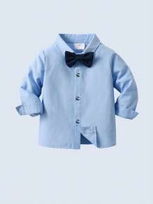 BOARNSEORL Baby Boys 3-Piece Gentleman Outfit - Long Sleeve Shirt, Vest With Bow Tie, And Pants, Fashionable And Dapper For Birthday Party, Christmas Party, Wedding, Baby Shower, Anniversary - 藏蓝色 - 查看 5