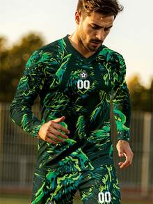 2026 Autumn/Winter V-Neck Long Sleeve Football Jersey Set, Quick-Dry Training Wear, Customizable Name Number Logo Print Men's Team Match Gear Sports - Multicolor - View 5