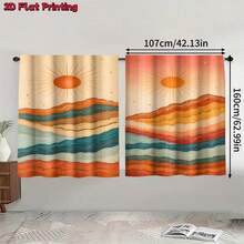 2pcs Mid-Century Rainbow Mountain Sun Semi-Sheer Curtains 90GSM Privacy-Protect Polyester, Easy Install, Quick-Dry & Fade-Resistant, Lightweight Washable. Great Decor/Room Dividers For Bedroom, Kitchen & Home. - Multicolor - View 16
