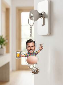 1pc Custom Photo Beer Guy Keychain, Personalized Cartoon Man Key Ring, Funny Beer Lover Fidget Keychain Gift For Men Dad Husband Bachelor Party Presen - Multicolor - View 9