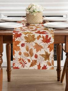 1Pc Full Print Mixed Maple Leaf Table Runner Warm Fall Autumn Polyester Table Cover For Thanksgiving Farmhouse Home - Orange - View 1