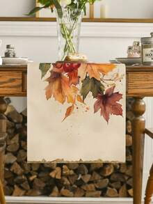 1Pc Minimalist Watercolor Maple Leaf Table Runner Blank Center Design Autumn Polyester Table Decor For Ins Cream Style Home - Apricot - View 6