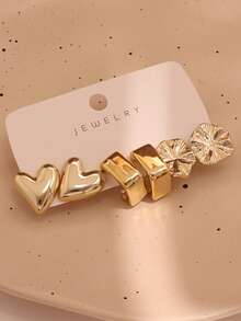 6/18pcs Gold Fashion Women's Earrings Set, Floral, Geometric C-Shape, Elegant And Stylish, Suitable For Daily Wear, Parties And Gatherings. Perfect Gift For Best Friend And Mother - Gold - View 2