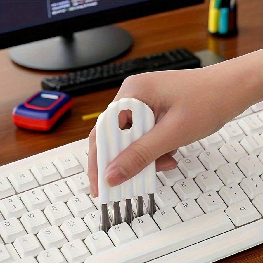 1pc Multi-Function Computer Cleaning Brush: Soft Bristle Keyboard Cleaning Brush, Gap Dusting Brush And Keycap Cleaning Brush, Insulated Cup Lid Gap Cleaning Brush, Curved Handle Deep & Shallow Gap Keyboard Brush, Baby Bottle Brush, Desktop Cleaning Set - Cleaning Brush - View 1