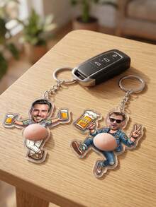 1pc Custom Photo Beer Guy Keychain, Personalized Cartoon Man Key Ring, Funny Beer Lover Fidget Keychain Gift For Men Dad Husband Bachelor Party Presen - Multicolor - View 4