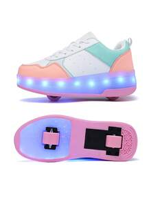 BLSART Sepatu Skate Roda Ganda LED yang Dapat Dilepas untuk Anak-Anak, Sepatu Roller Kasual untuk Anak Laki-Laki dan Perempuan - Berwarna merah muda - View 4