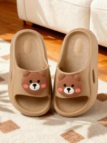 HAHABOBO Kids 3D Blush Bear Decor Platform Slide Sandals, Summer EVA Slippers For Home Daily Wear - Khaki - View 4