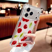 1pc New Minimalist Cherry Four-Corner Anti-Drop Transparent TPU Protective Case Compatible With Apple Series, Series, Apple 17 Pro Max, Air, 16, 16 Plus, 16 Pro Max, 16 Pro/11, 15 Pro Max, 14 Pro Max, Galaxy S25, SAM A15, A25, A56, C15, Hot30i, K60 Ultra, A5, Note14, 15C - Clear - View 3