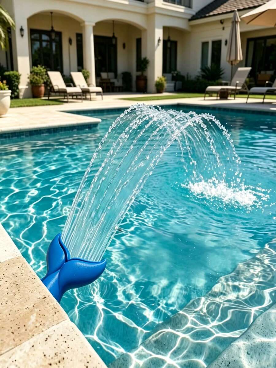 1pc Mermaid Tail Pool Fountain Nozzle, Whale Tail Pool Fountain, Threaded Pool Return Outlet, Direct Screw-On Installation, Uses Pool Circulation Water Pressure To Create Fan-Shaped Waterfall Water Curtain, Oxygenates Pool Water And Lowers Water Temperature, Creates Beautiful Water Landscape Decoration. Summer Essential. Dual Use For Outdoor Private Pool And Garden Water Landscape Decoration, Summer Pool Atmosphere Decoration Accessory. - Multiple Styles - View 1