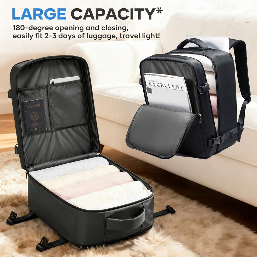 180° Open Unisex Travel Backpack, Aviation Certified Large Capacity Overnight Flight Backpack, Waterproof Multi-Compartment Laptop Backpack With Luggage Strap, Fits 15.6" Laptop, Spacious Weekend Bag For 2-3 Days Business Flight Vacation Travel - Multicolor - View 1