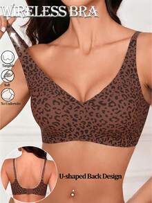 Women Wireless Leopard Print Push Up Bra No Show Bra Removable Pad Bralette Bras Intimates Comfortable Lifting Seamless Underwear Basic Lingerie - Multicolor - View 1