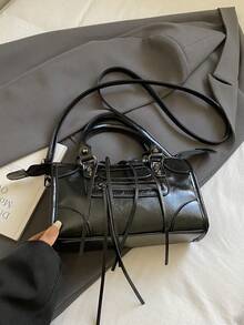 SHIMEINI 1pc New Fashion Motorcycle Style Rivet Boston Handbag, Versatile Shoulder Crossbody Pillow Bag, Suitable For Women's Daily Use, Work Commute, Vacation Travel, Holiday, Party, Shopping, Gift - Black - View 6