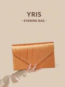 1 pieza Bolso de noche naranja para mujer, bolso de mano de satén de alta gama con diseño de solapa, adecuado para vacaciones, temporada de vacaciones, verano, playa, desplazamientos de negocios y otras ocasiones, bolso cruzado multifuncional, minimalista casual, playa, fiesta, esencial para vacaciones - Naranja - Ver 1