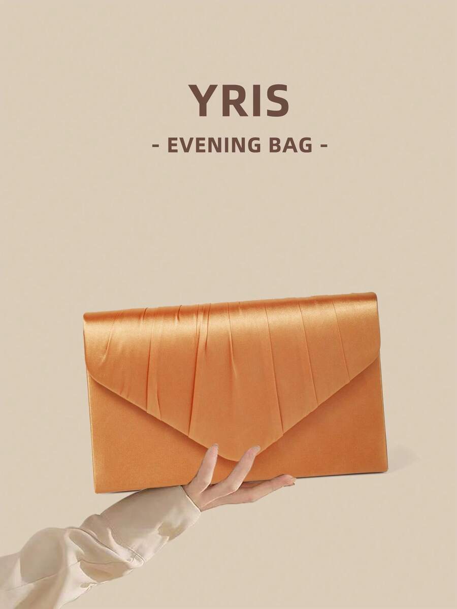 1 pieza Bolso de noche naranja para mujer, bolso de mano de satén de alta gama con diseño de solapa, adecuado para vacaciones, temporada de vacaciones, verano, playa, desplazamientos de negocios y otras ocasiones, bolso cruzado multifuncional, minimalista casual, playa, fiesta, esencial para vacaciones - Naranja - Ver 1