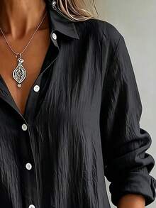 Casual Basic Women's Plus Size Long Sleeve Button-Up Shirt Autumn Black - Black - View 6