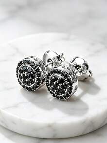 2pcs Round Zirconia Earrings, Studs For Men And Women, Hip Hop Music Festival Jewelry, Party Couple Accessories, Gift For Girlfriend/Lover - Earrings - View 10