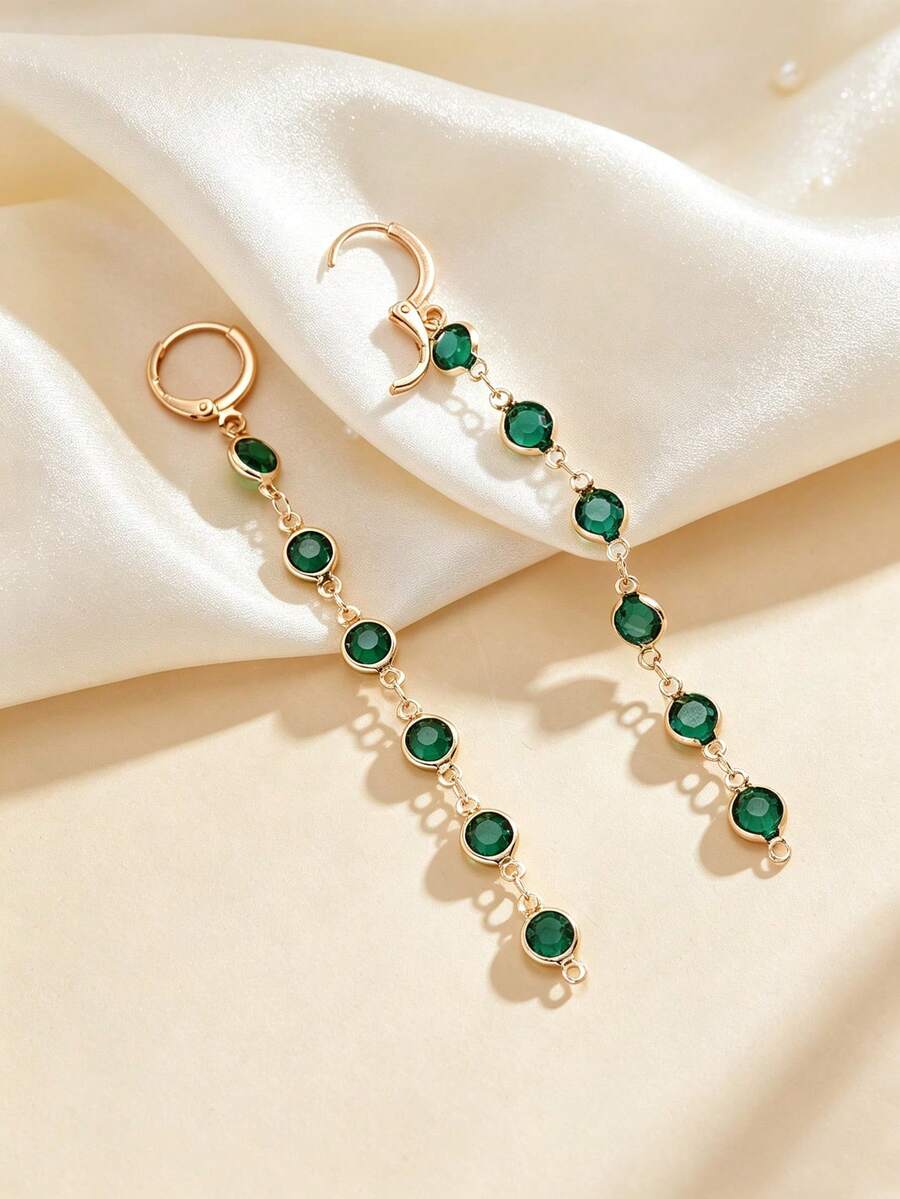 1 Pair Colorful Water Drop Tassel Earrings, Fashionable Colorful Rhinestone Sweet Long Earrings, Lightweight Luxury High-End Earrings For Women - Tassel Earrings - View 1