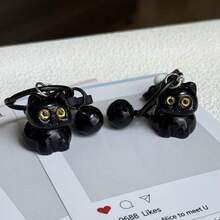 1pc Black Bell Lucky Cat Phone Chain Pendant, Lucky Cat Phone Charm, Suitable As Gift For Family, Friends, Classmates - Black - View 6
