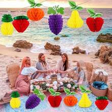 12pcs Mixed Color Fruit Honeycomb Decorations, 5 Inch Hanging Ornaments, Suitable For Summer Beach Tropical Party - Multicolor - View 10