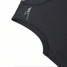Men's Basic Solid Color Sleeveless Tank Top & Drawstring Bermuda Shorts Set, Sports Black - Black - View 8