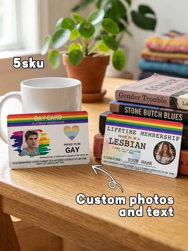 1pc Custom Pride Membership Card, Personalized Photo And Text Funny Gay/Lesbian Card, Novelty Rainbow ID Card For Pride Month,Membership Card For Pride Parties,Novelty Rainbow Pride Card
